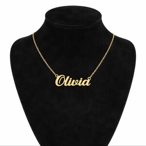 Olivia Nameplate Necklace – 18K Gold Plated, 18” Chain ✨